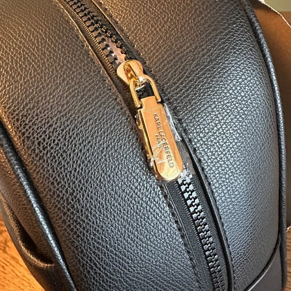 NWT! NEW! Karl Lagerfeld Maybelle Backpack Black with Gold Logo